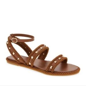 NIB $850 Valentino Rockstud Ankle Strap Flat Sandal 12US / 42E - Tobacco!